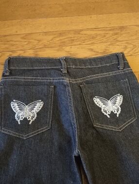 low rise Y2K dark blue skinny jeans with butterfly embroidery cara jeans 5/6